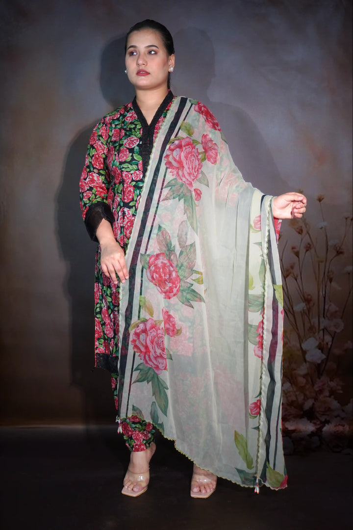 Red plus green with black border 3 piece suit