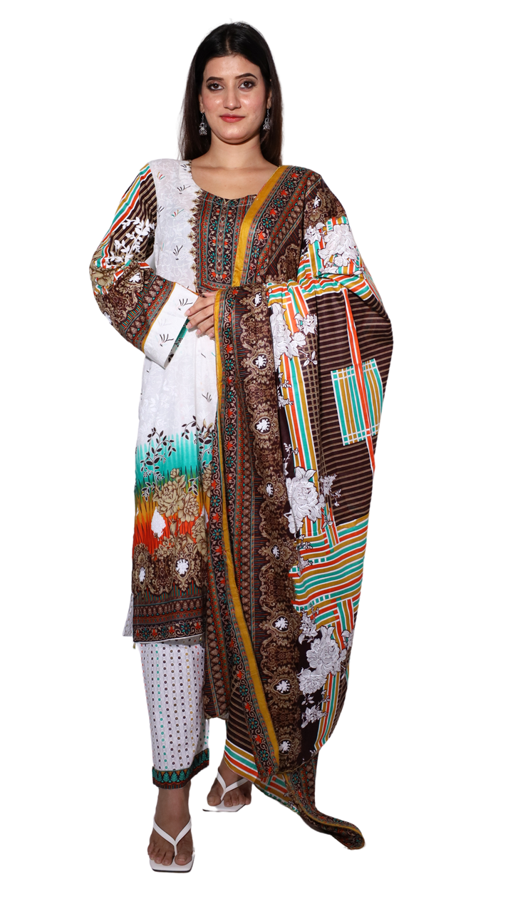 white with multicolor - 3 piece suit